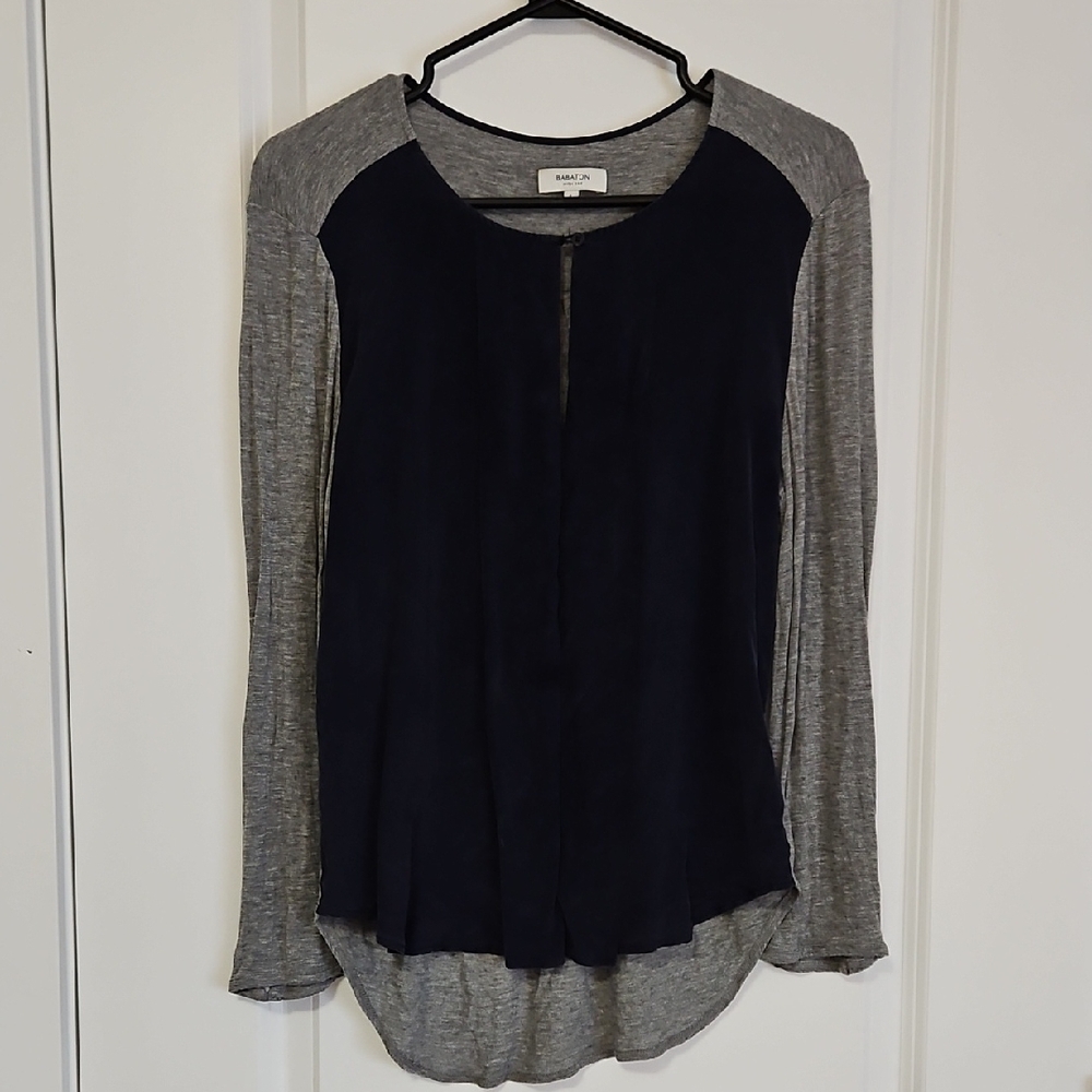 Daniel Rainn Navy Front Panel with Gray Raglan Sleeves Long Sleeve Top